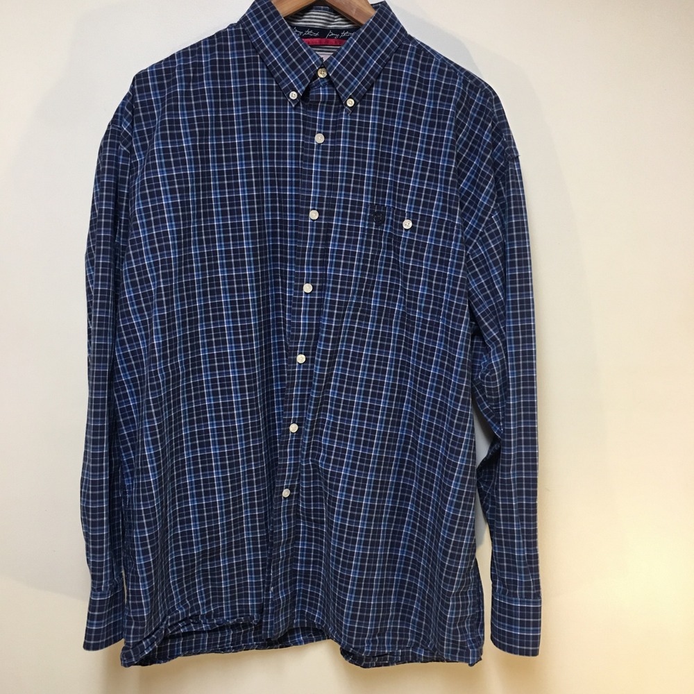 Wrangler George Strait Button Down Mens 2XL Blue Plaid Cowboy‎ Cut Cotton Shirt